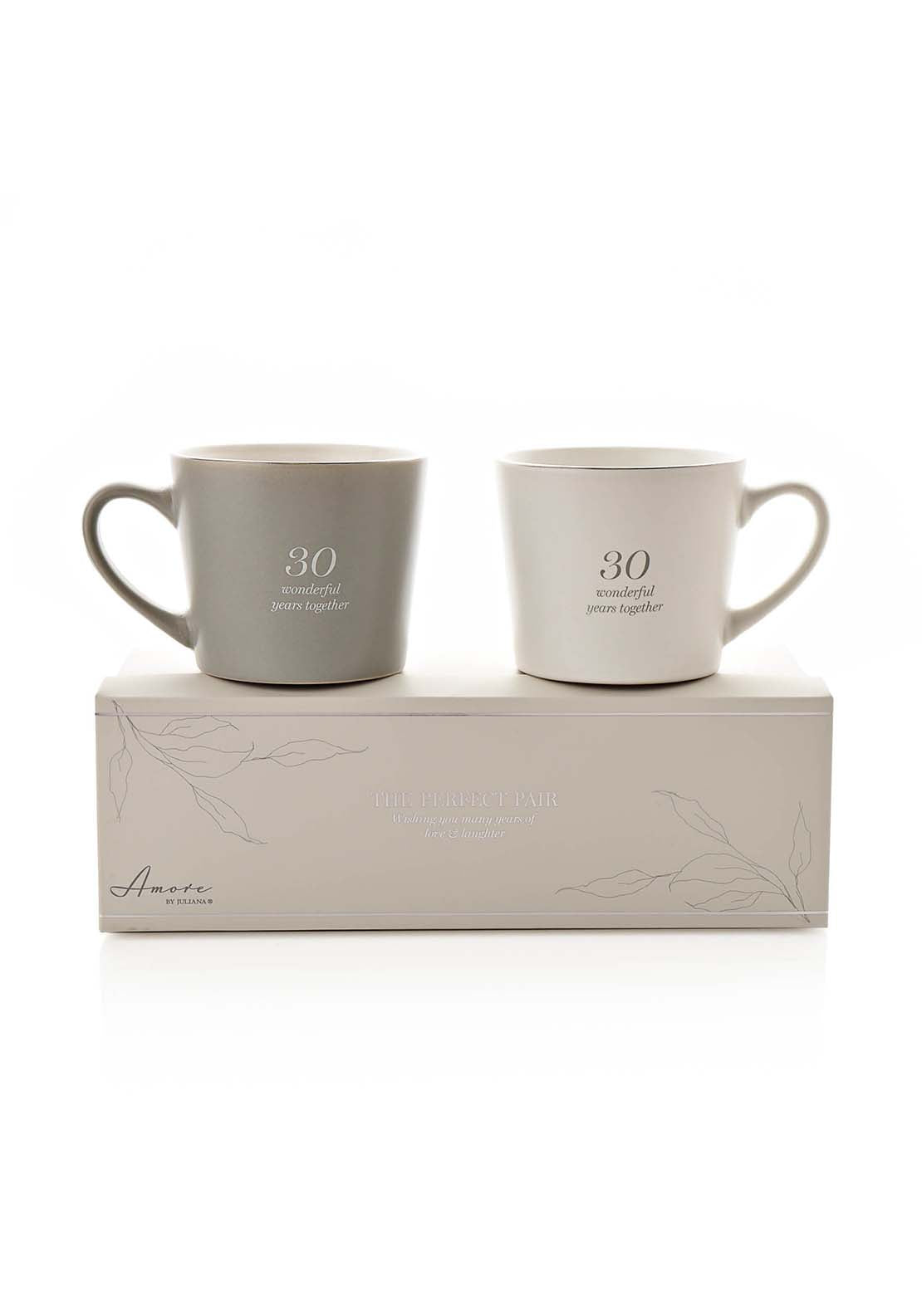 Set Of 2 Grey & White Mugs – 30Th Anniversary