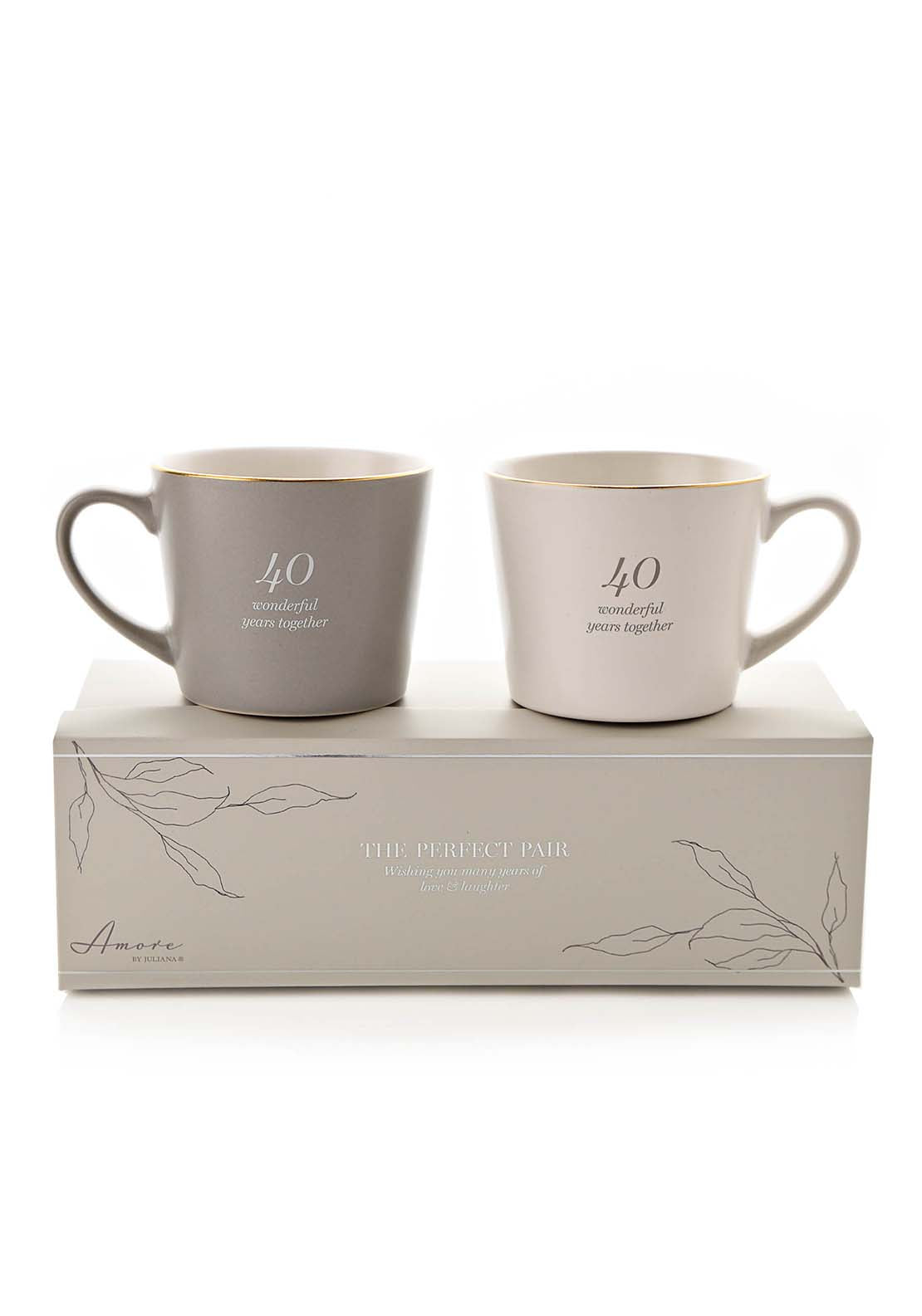 Set Of 2 Grey & White Mugs – 40Th Anniversary