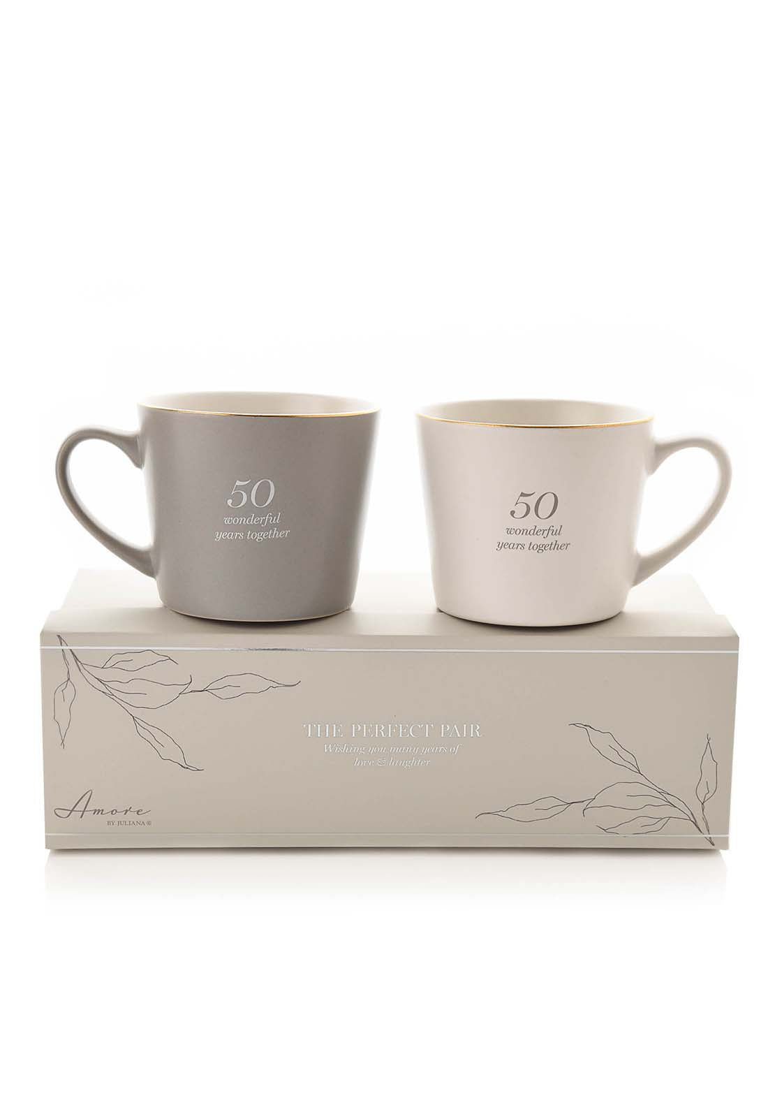 Set Of 2 Grey & White Mugs – 50Th Anniversary