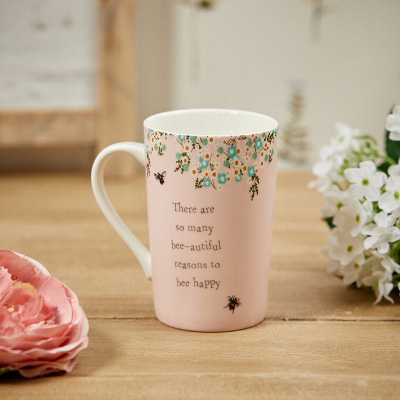 Floral Bee-Autiful Mug – Pink Stoneware Tea Cup