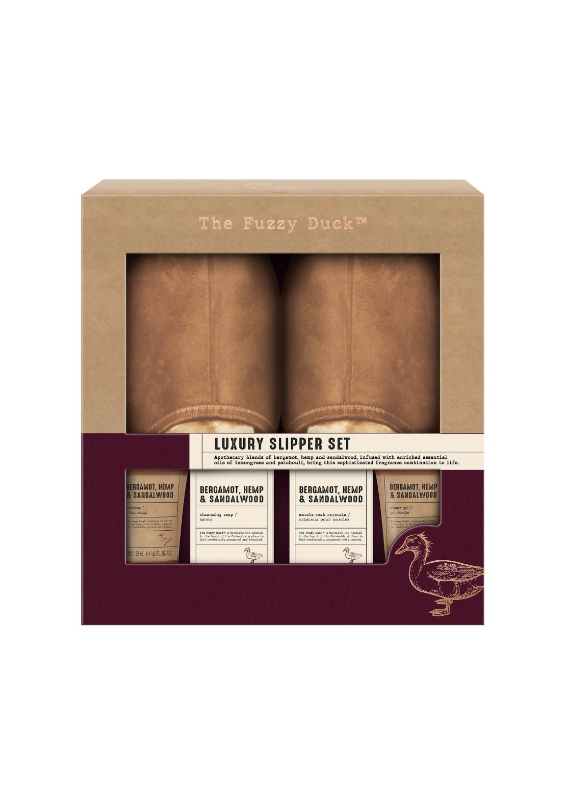 The Fuzzy Duck Bergamot, Hemp & Sandalwood Men’s Luxury Slipper Gift Set – Multi