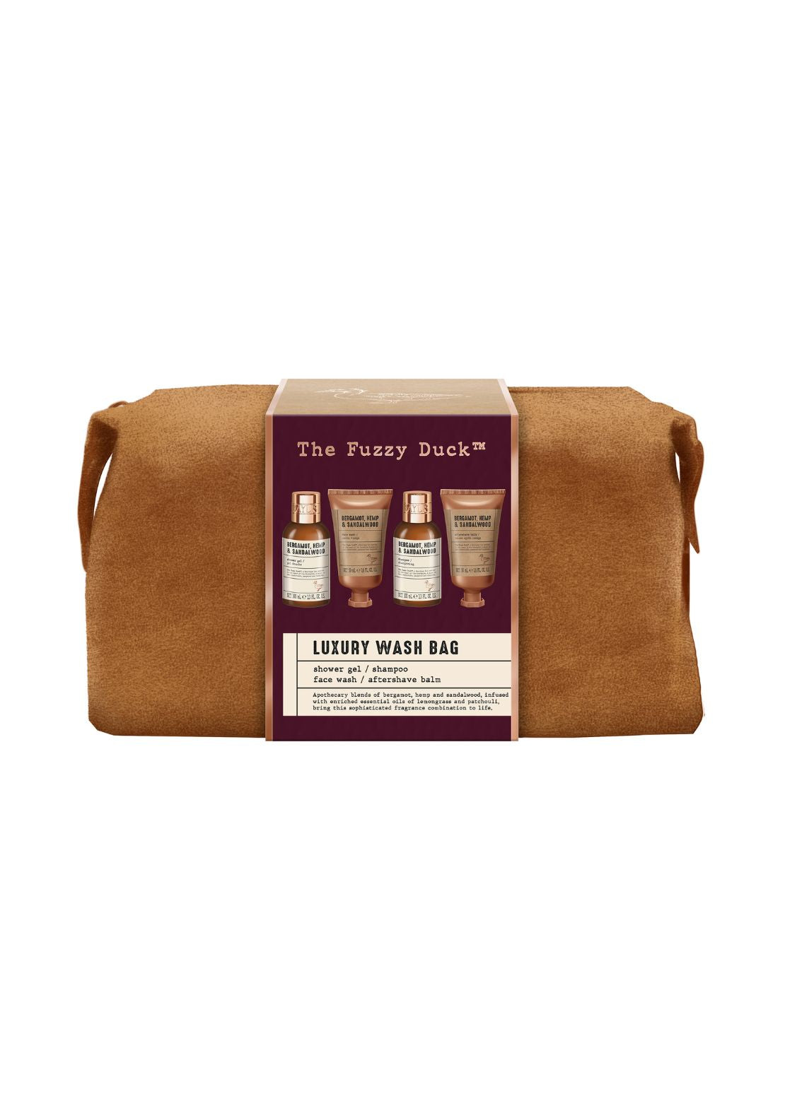 The Fuzzy Duck Bergamot, Hemp & Sandalwood Men’s Luxury Wash Bag Gift Set – Multi