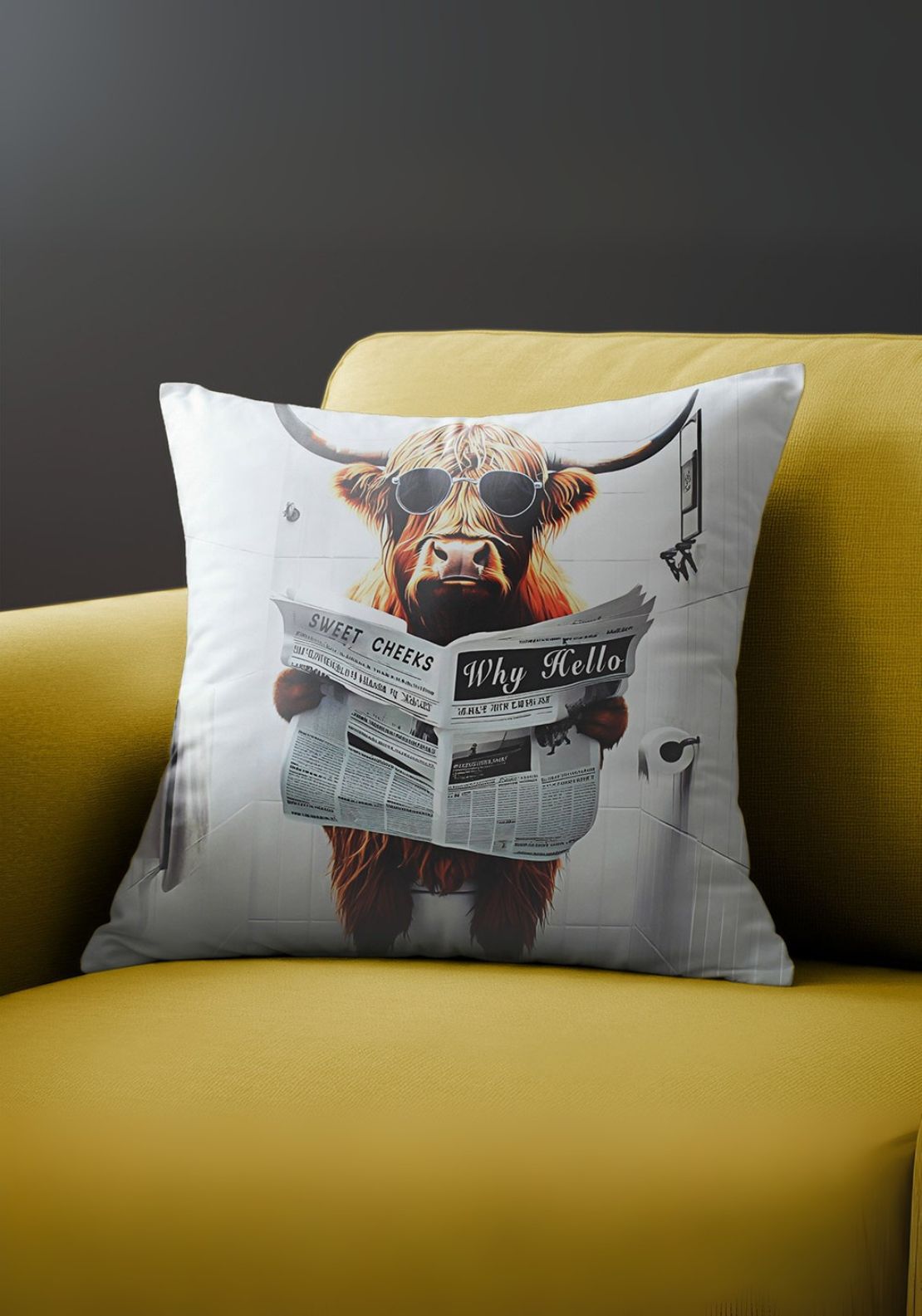 Cushion Highland Cow Loo – White