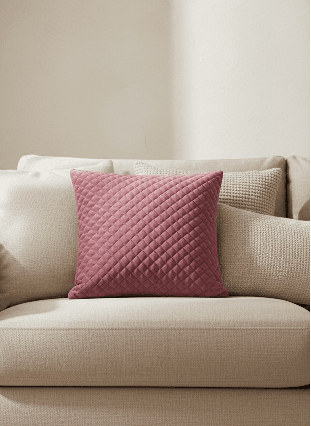 Feather Filled Quilted Velvet Pinsonic Cushion – Wine
