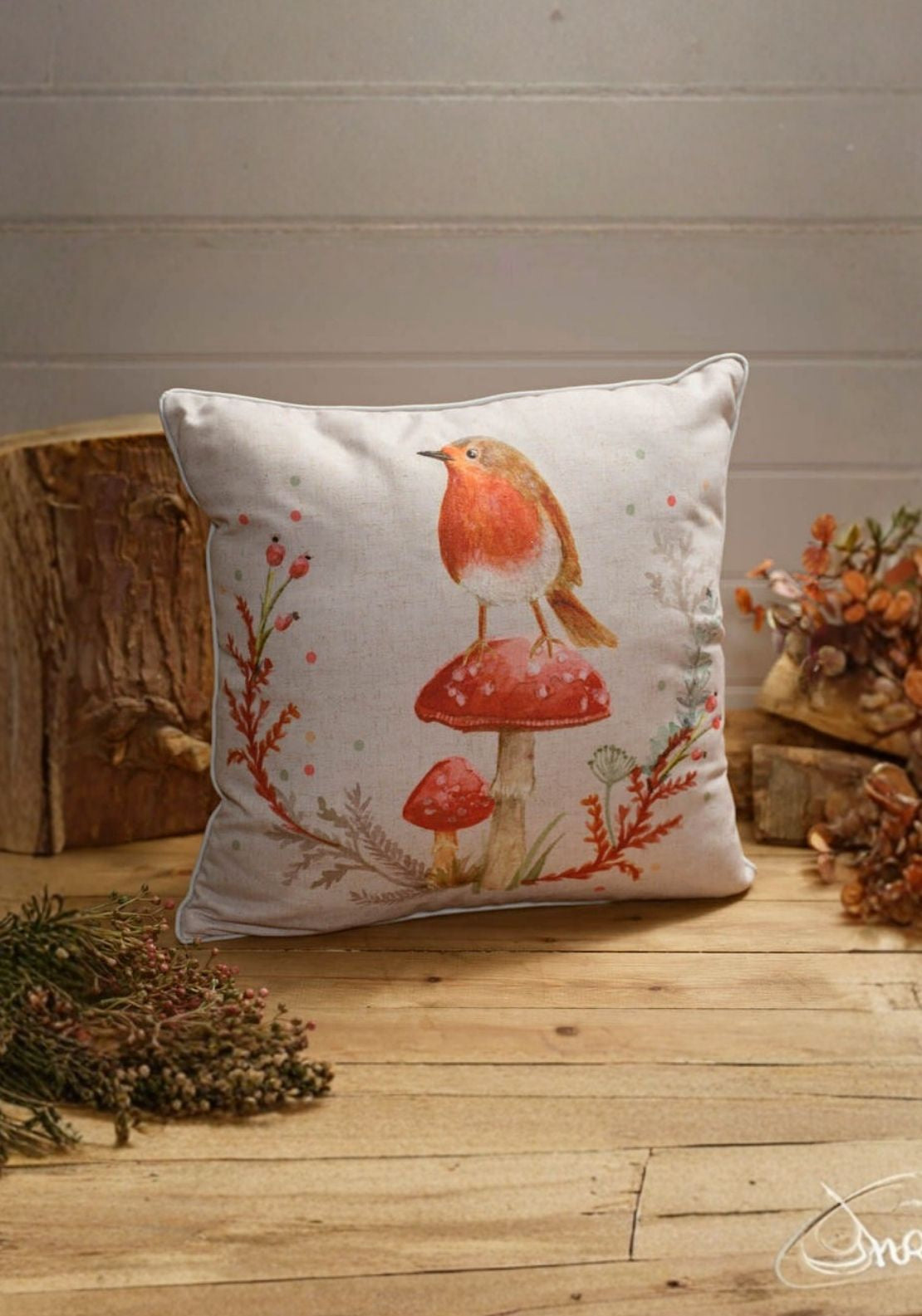Woodland Robin Cushion – Multi