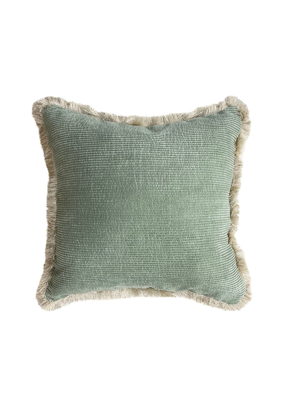 Textured Ribbed Cushion With Fringed Edge – Moss