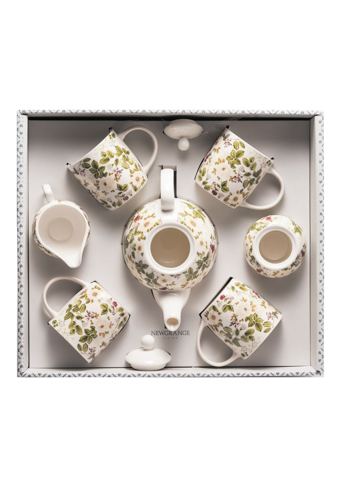7 Piece Floral Rose Bone Tea Set