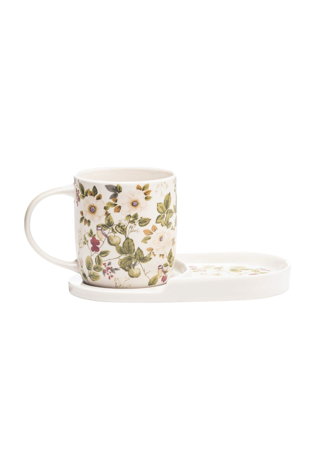 Floral Rose Bone China Mug & Snack Set
