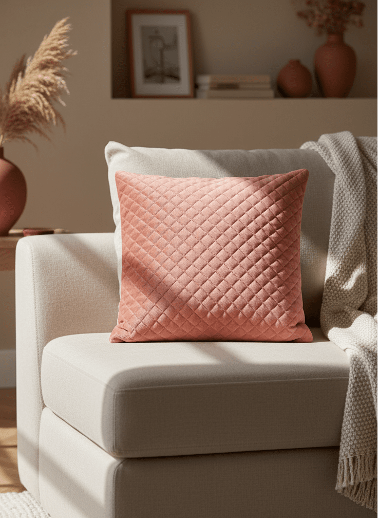 Feather Filled Quilted Velvet Pinsonic Cushion – T’cotta