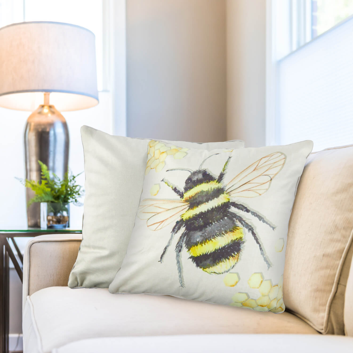 Watercolour Animals Velvet Cushion 17″ x 17″ – Bee Print