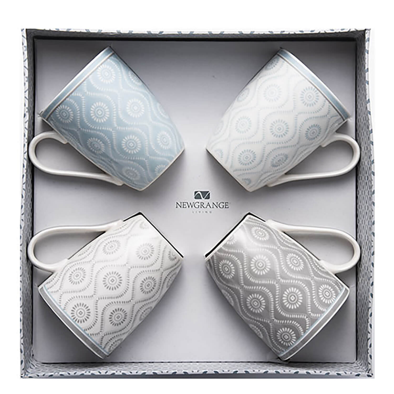 Ella 4 Piece Bone China Mug Gift Set – Grey & Blue