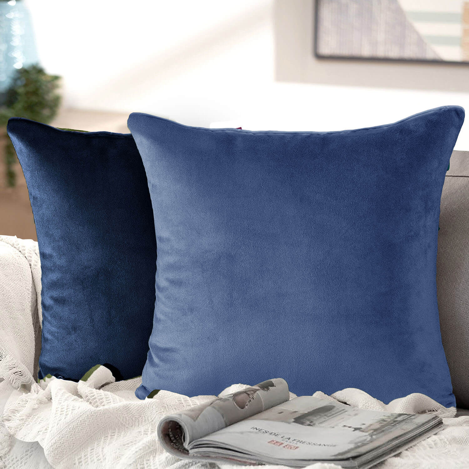 Luna Velvet Cushion – French Blue/Navy