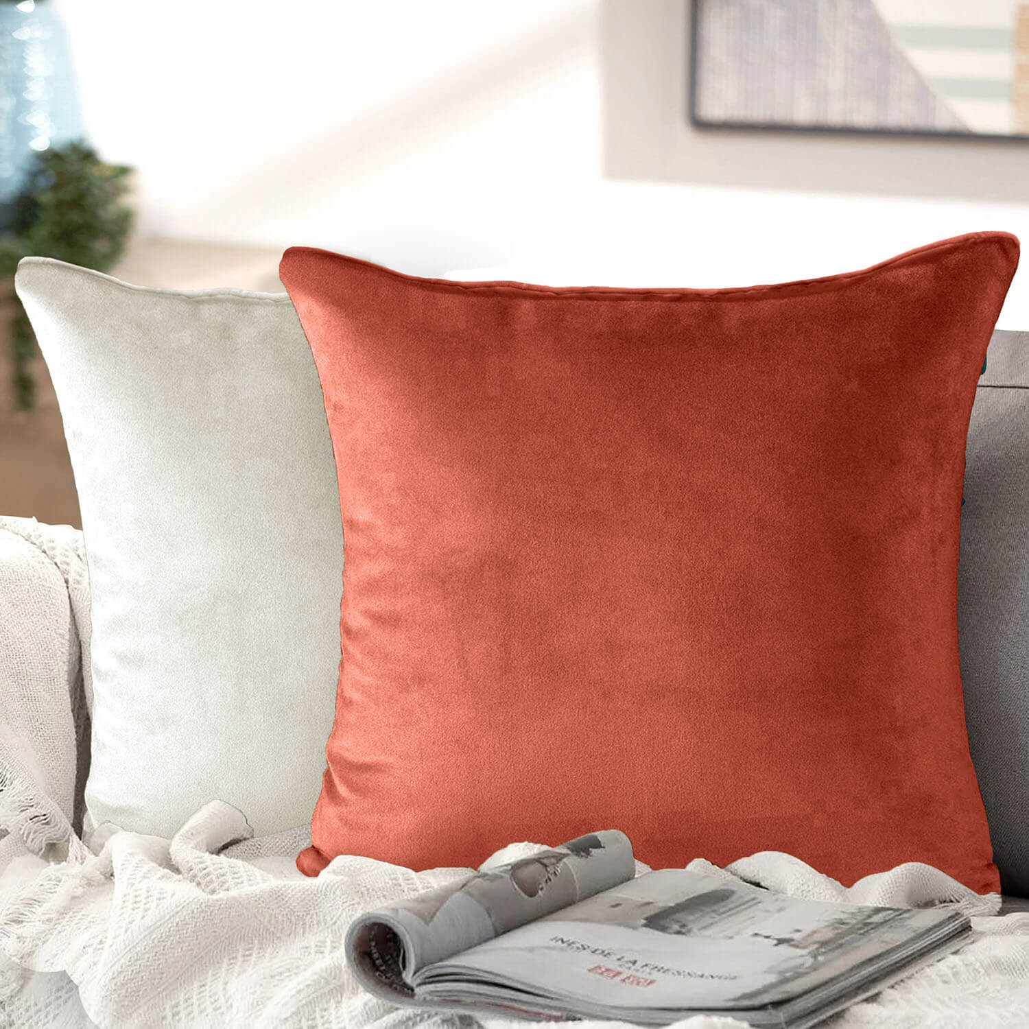 Luna Velvet Cushion – Teracotta/Cream