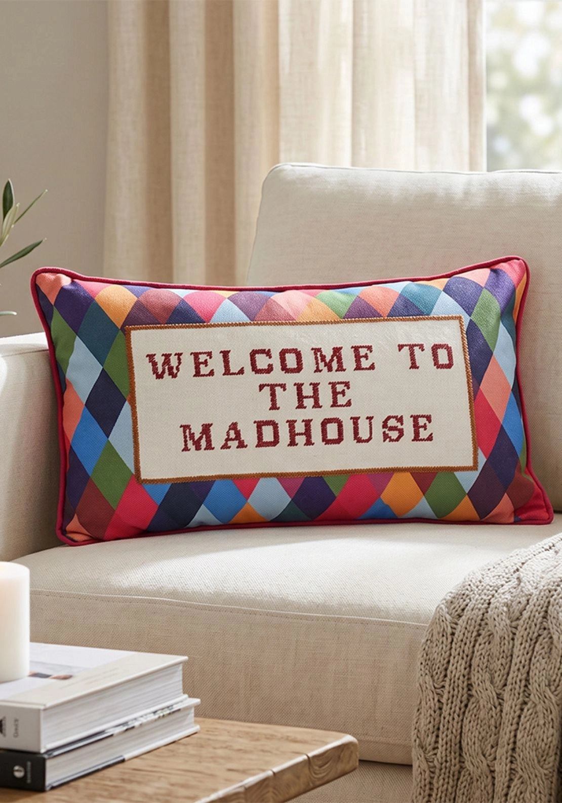 Welcome To Mad House Cushion – Multi